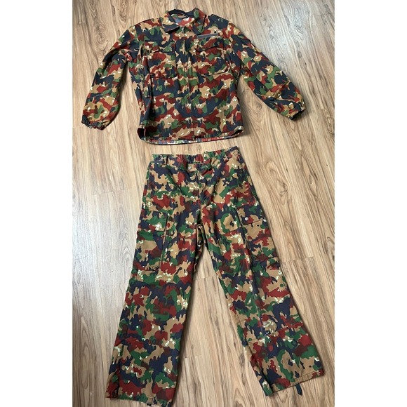 VTG Swiss Military Camouflage Field Jacket Pants Set Workwear Military Surplus